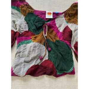 Farm Rio For Anthropologie Katalina Long Sleeve Blouse XS Abstract Print Top